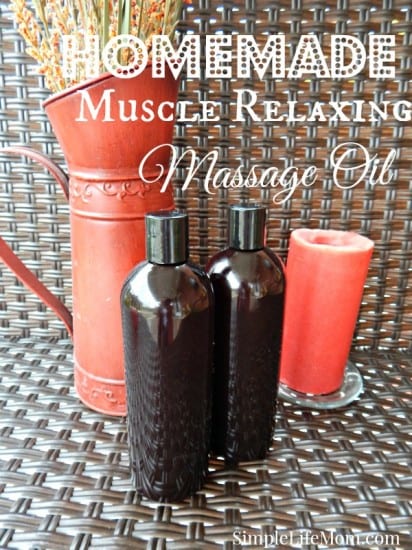 Homemade Muscle Relaxing Massage Oils made with organic oils and essential oils. By Simple Life Mom