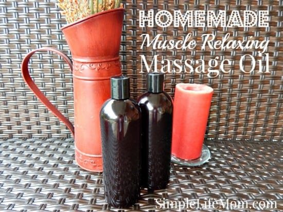 Homemade Muscle Relaxing Massage Oil with essential oils. By Simple Life Mom