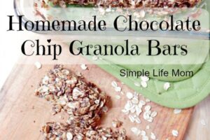 No Bake Chocolate Chip Granola Bars with Chia Seeds for added protein. Add honey (if needed), peanut butter, coconut oil, and oats and you're done! Quick and Easy Snack Idea! from @SimpleLifeMom