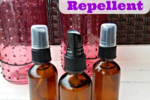 Natural Homemade Mosquito Repellent made with essential oils. All Natural and organic. Ok for spraying on skin. Great for use at BBQs, camping, or on your garden.