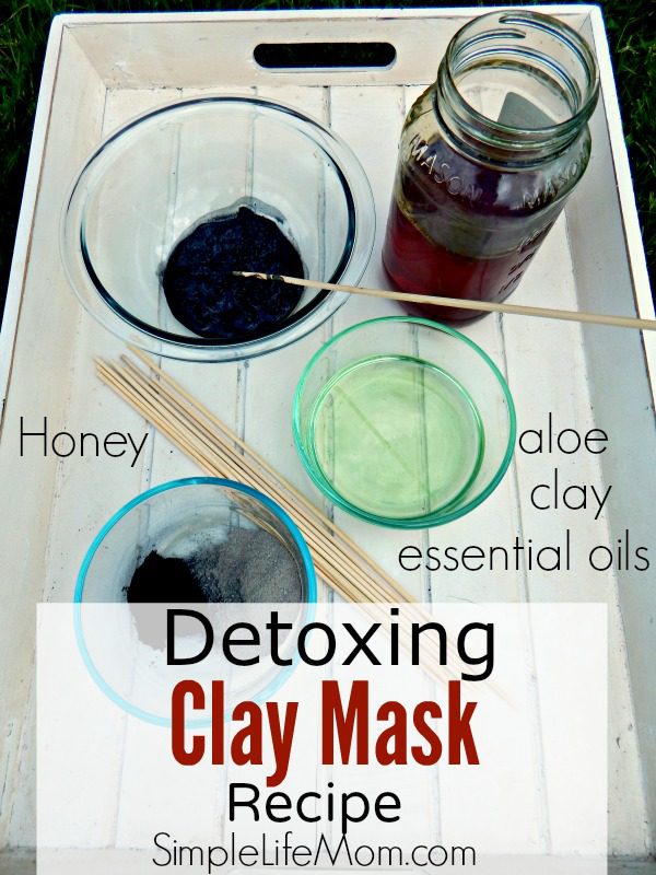 Detoxing Clay Mask Recipe with activated charcoal, bentonite clay, raw honey, aloe, and essential oils - from Simple Life Mom