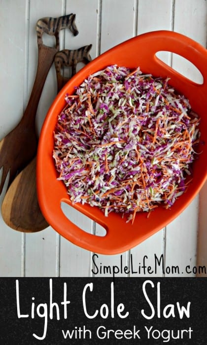 An Easy and Light recipe for greek yogurt Coleslaw for healthy summer days. A great way to use that cabbage from your garden.