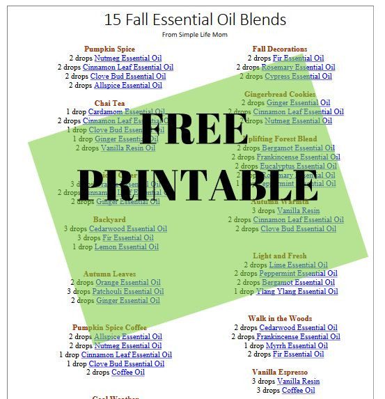 15 Fall Essential Oil Diffuser Blends - Printable from Simple Life Mom