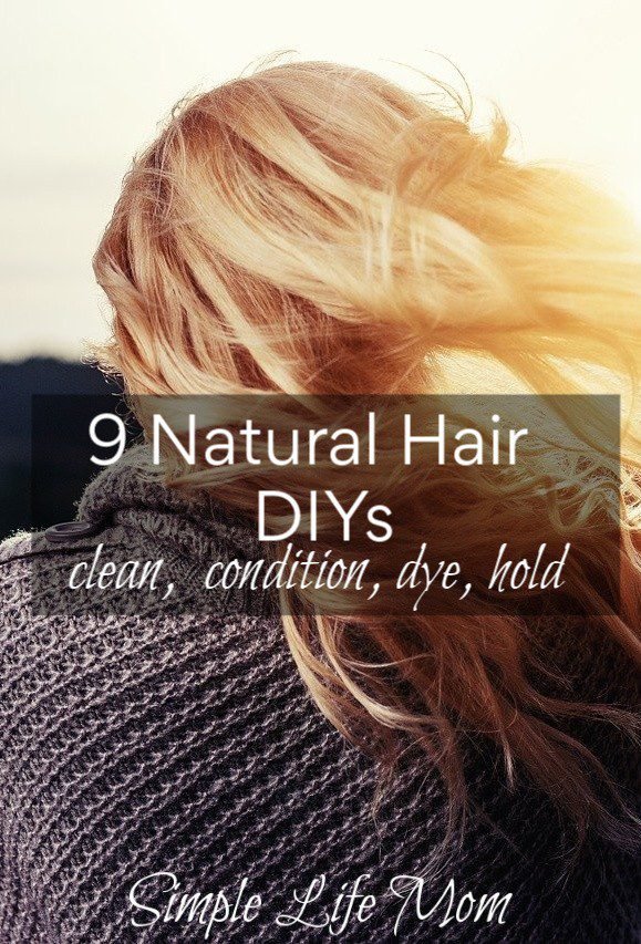 9 Natural Hair DIYs: shampoo, condition, harispray, gel, dye and highlight, detanlger, dry shampoo and dandruff relief by Simple Life Mom