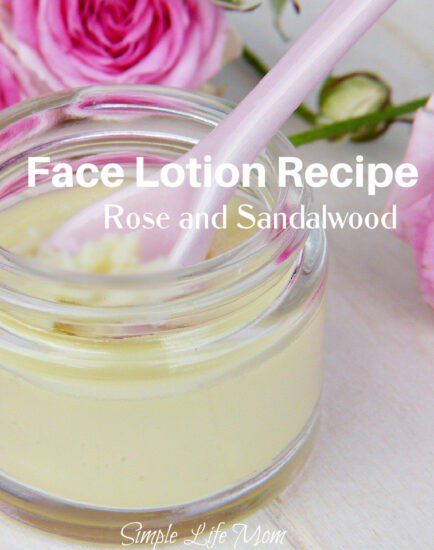 Face Lotion Recipe with Rose and Sandalwood Essential Oils and rose water hydrosol from simple life mom.