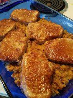 Homestead Blog hop Feature - Golden Pork Chops over Corn Pudding