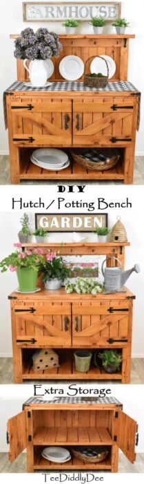 Homestead Blog Hop Feature DIY Farmhouse Potting Bench