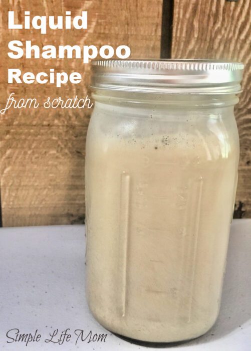 A natural, homemade liquid shampoo recipe from scratch from Simple Life Mom