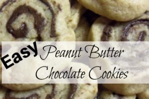 These peanut butter chocolate cookies are pretty, delicious, and easy to make. Real peanut butter in the batter, melted chocolate chips rolled and cut and yummy