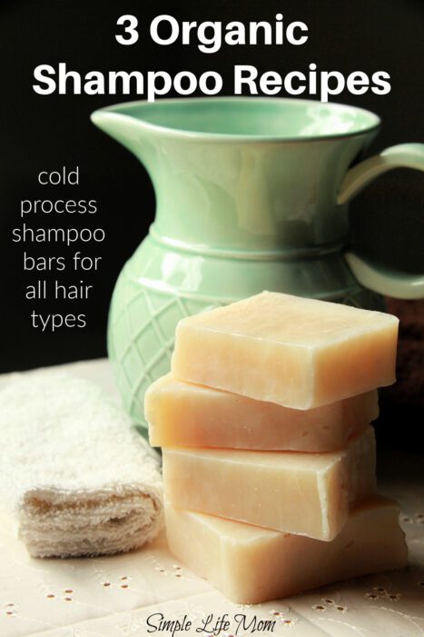 Make these 3 Organic Shampoo Bar recipes for all hair types made with cold process and scented with essential oils. From Simple Life Mom - Shared on the Homestead Blog Hop