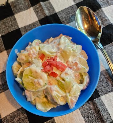 Homestead Blog Hop Feature - Creamy Cucumber Salad with pickled Onions